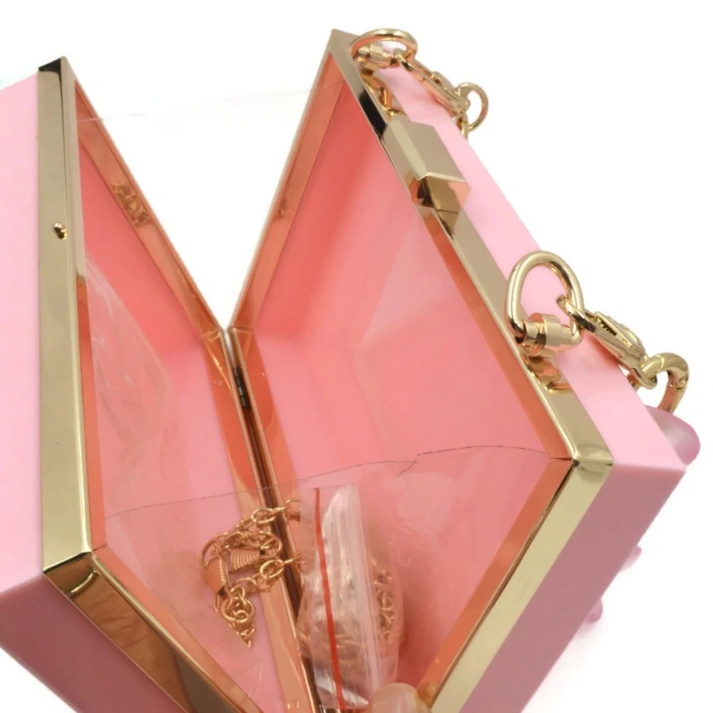 Pink Novelty Box Clutch with Acrylic Chain